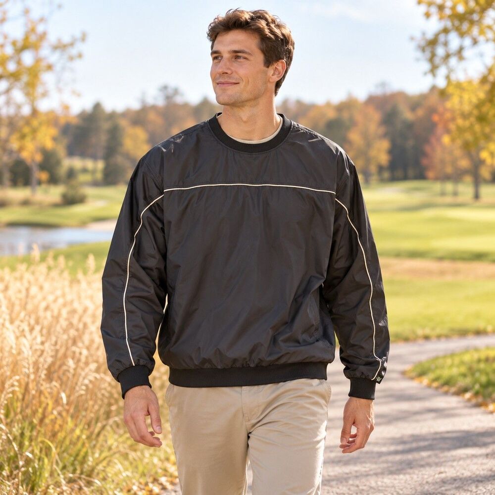 Wedge Pullover Vtg Golf Jacket Mens XLarge READ BlackTan Reversible Windbreaker